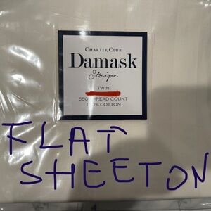 TWIN FLAT SHEET ONLY-Charter Club Cream Damask Collection 550 TC 100% Cotton